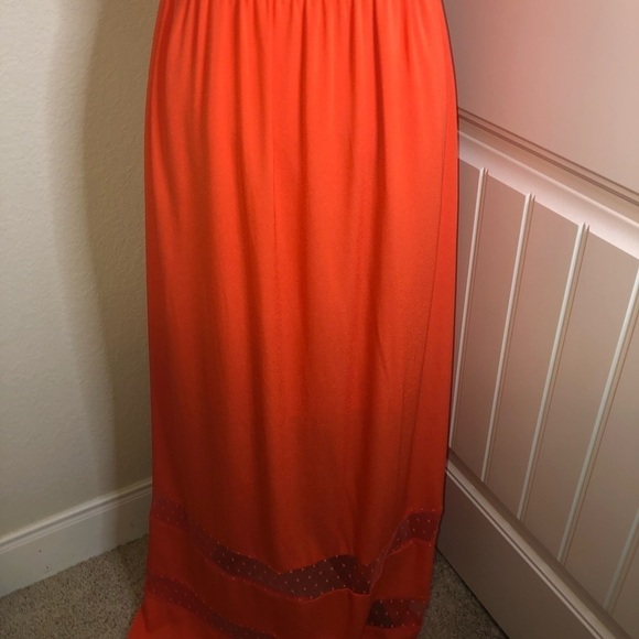 Gianni Bini Adjustable Straps Orange Solid & Sheer Polka Dots Maxi Dress Size 4 - Picture 8 of 8